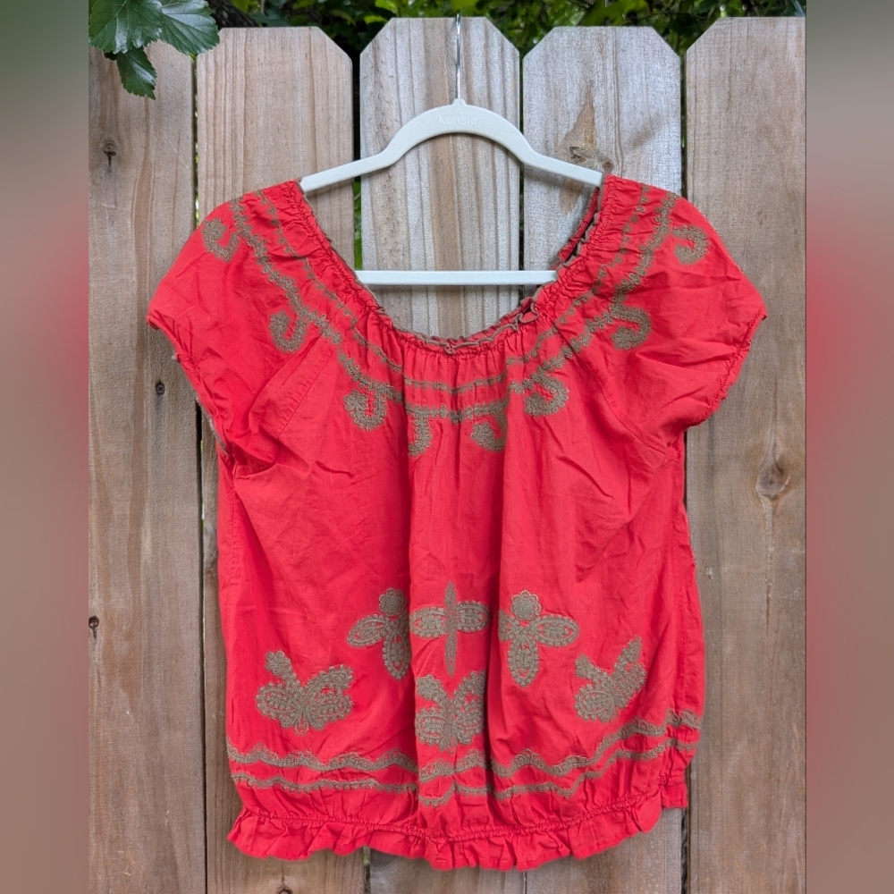 Peek Sgt Fletcher Red Orange Boho Embroidered Shirt Top